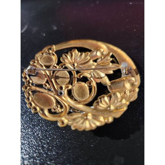 Art Nouveau 2-toned Metal Gold and Silver Tone Floral Ornate Brooch - Picture 4 of 4
